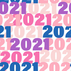 Seamless 2021 numbers pattern. Repetitive vector illustration of 2021 on transparent background. New year 2021 abstract background pattern.