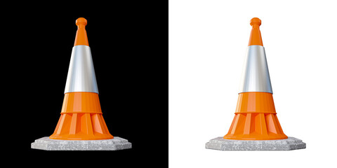 Orange and White reflective Traffic cones isolated on white background, save clipping path