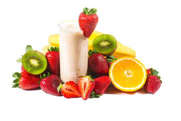 healthy strawberry smoothie with fruits isolated