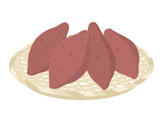 ザルにのせたサツマイモのイラスト
