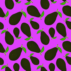 Vector green whole avocados seamless pattern pink background. Perfect for textile design, fashion prints, paper backgrounds.