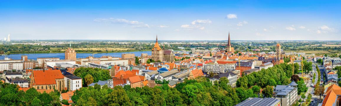 panoramic view at the city venter of rostock, germany