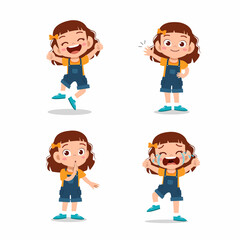 cute little kid girl pose with various expression set