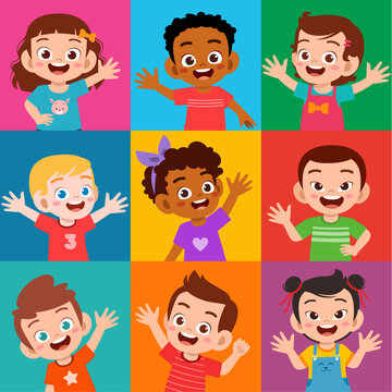 happy cute kid boy and girl smile expression set