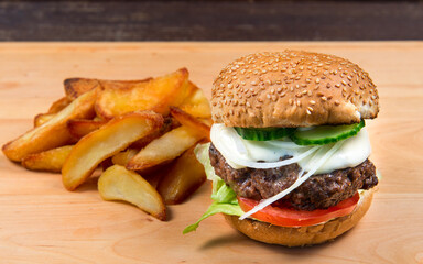 Fast food hamburger and french fries