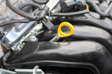 New engine detail including oil dipstick