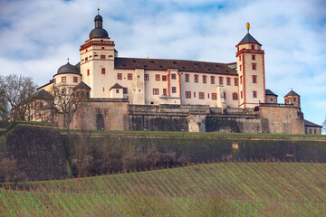 Fototapeta na wymiar Wurzburg. View of Fort Marienburg on a hill.