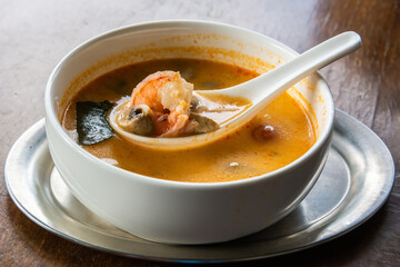 Thai Tom kha kai soup with prawns.