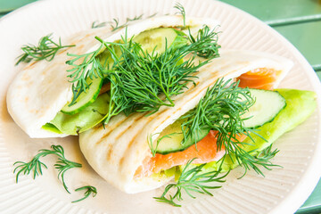 Pita sandwich with smoked salmon