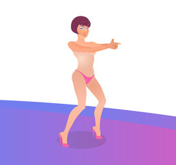 Half naked girl shooting posture. vector illustration