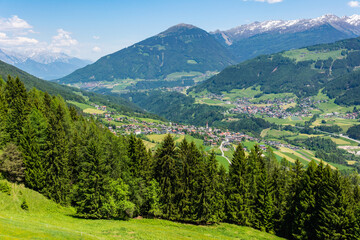 Fototapeta na wymiar View over Fulpmes village in Tirol, Austria.
