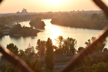 Sunset over the rivers, Sava and Danube in Belgrade