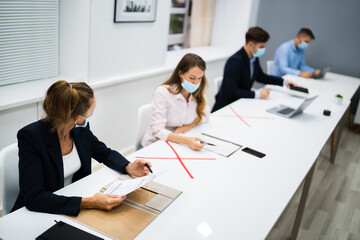 Fototapeta premium Office Meeting With Social Distancing
