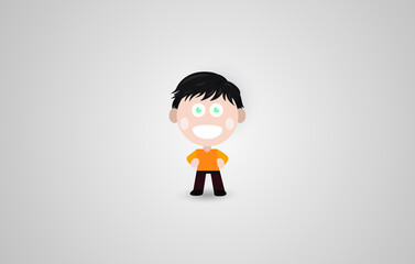 Vector illustration of happy and cheerful guy with dark hair cartoon character on white background