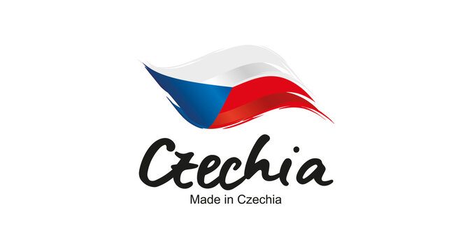 Made in Czechia handwritten flag ribbon typography lettering logo label banner