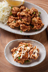 .Karaage. Typical Japanese fried chicken. Top view