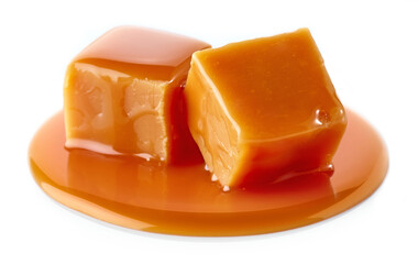 caramel candies on white background