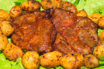 Steak meat grilled with salad