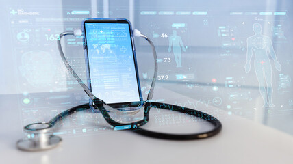 Tele medicine concept,Medical Doctor online communicating the patient on VR medical interface with Internet consultation technology
