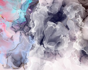 Beautiful watercolor paint art like magic dream imagination abstract background. Illustration in princess pastel theme with small glitter. Blue, pink, white, grey color for logo, page cover, love