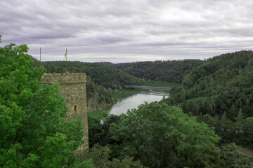 Fototapeta na wymiar View from the Bitov castle on the vranov dam water