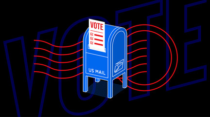 Illustration of Vote by Mail for the USA 2020 election with an image of a post box with ballot paper inside it