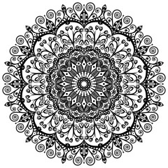 Round black mandala on white background. Vector eastern ornament. Ethnic pattern.