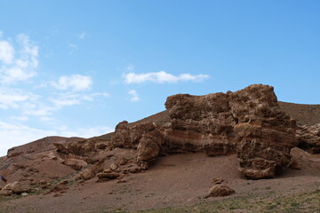Fototapeta na wymiar Nature reserve: Charyn canyon, near Almaty. This is a dry gorge washed by meltwater. The area is also called the valley of Castles.