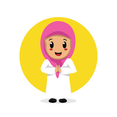 Cute illustration moslem girl character design isolated on white background