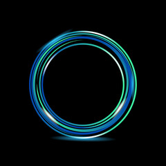Abstract glowing circle light ring design on black background
