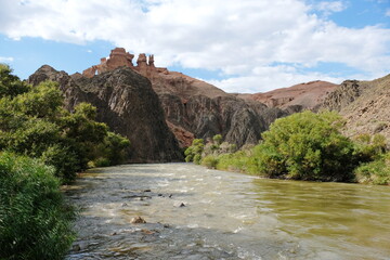 The river flows along the Charyn canyon.