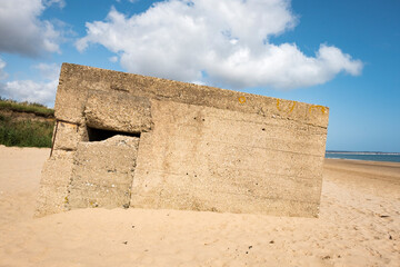 Old abandoned concrete beach pillbox