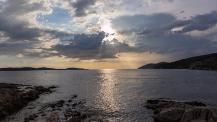 Fototapeta premium Magnificent natural environment of Hvar island, one of the most beautiful locations in the Adriatic sea, photographed during summer sunset after the storm