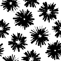 Black ink blots isolated on white background. Monochrome seamless pattern. Vector flat graphic hand drawn illustration. Texture.