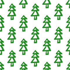 Green Christmas trees isolated on white background. Cute festive seamless pattern. Vector flat graphic hand drawn illustration. Texture.