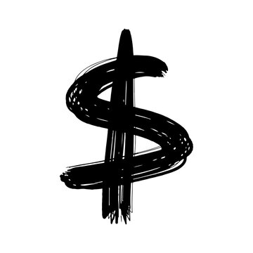 Dollar icon. Ink sketch drawing. Black contour silhouette. Vector flat graphic hand drawn illustration. The isolated object on a white background. Isolate.