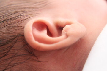 Closeup new born infant baby Ear.