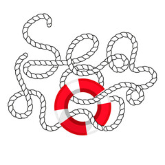 Lifebuoy and sea rope, from which the word "Sea " is derived . Vector isolated image on a white background.