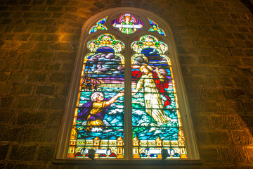 Fototapeta na wymiar Internal view of the stained glass window of the São Pedro Church in Gramado
