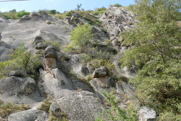 Stone ledges on rocks in mountainous areas