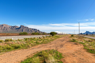 Railroad and the interstate near Picacho Peak, Arizona