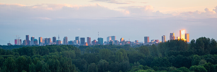 Panorama of the skyline of Rotterdam in the evening light