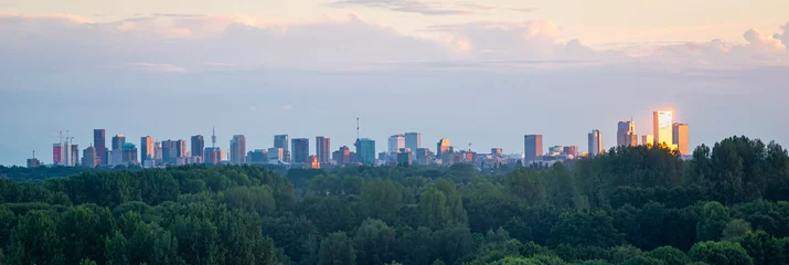 Foto op Canvas Panorama of the skyline of Rotterdam in the evening light © Menyhert