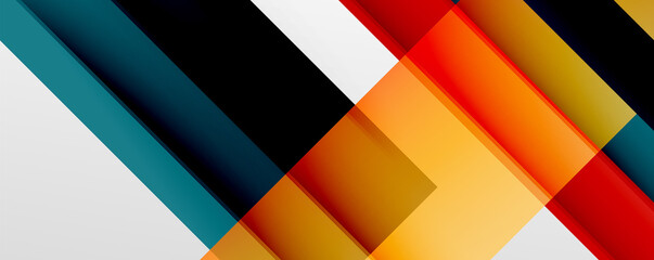 Geometric abstract backgrounds with shadow lines, modern forms, rectangles, squares and fluid gradients. Bright colorful stripes cool backdrops