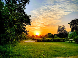 sunset at horizon of garden © MEHUL