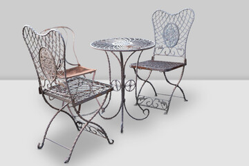 Set of metal garden furniture, table and three chairs