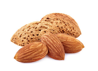 Almonds  in closeup isolated on white background.