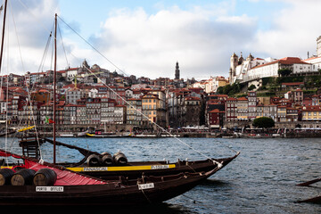 oporto during summer.
view of the old town (cais do ribeira) during a cloudy day of summer. porto. portugal.