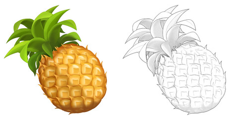 cartoon sketch scene fruit pineapple on white background illustration
