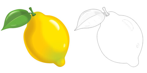 cartoon sketch scene fruit lemon on white background - illustration